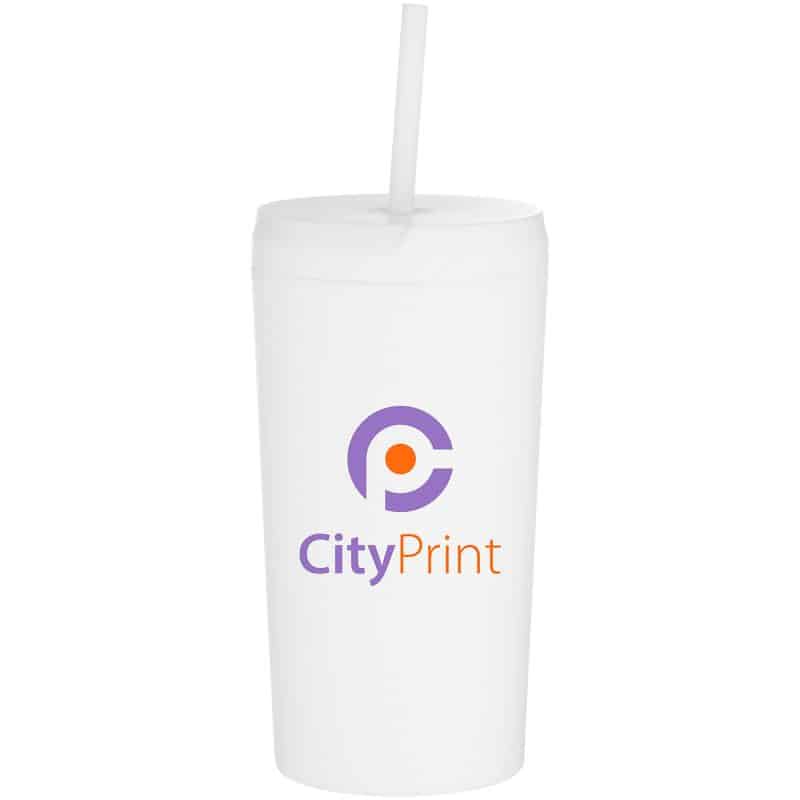 Custom 20 oz Seafare Recycled Plastic Matte Double-Wall Coffee Travel Tumbler with Straw
