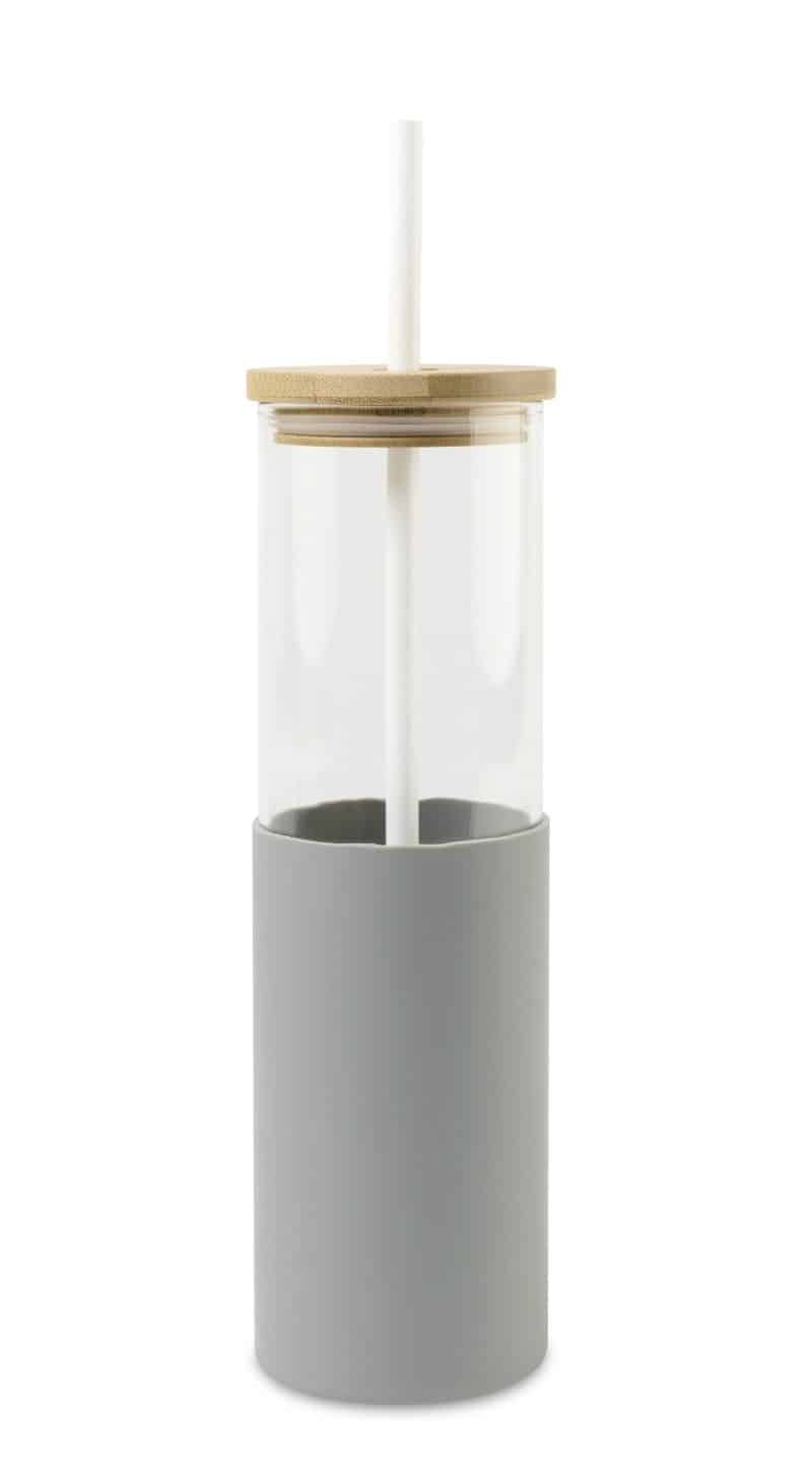 Custom Aviana Journey Glass Tumbler with Straw - 20 Oz - Dove Grey - 1