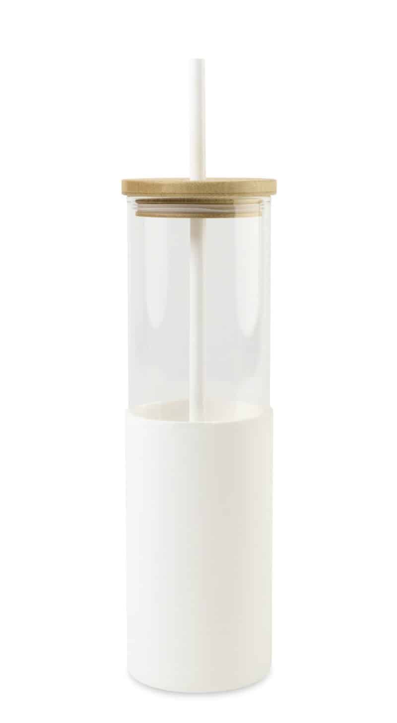 Custom Aviana Journey Glass Tumbler with Straw - 20 Oz - White - 1
